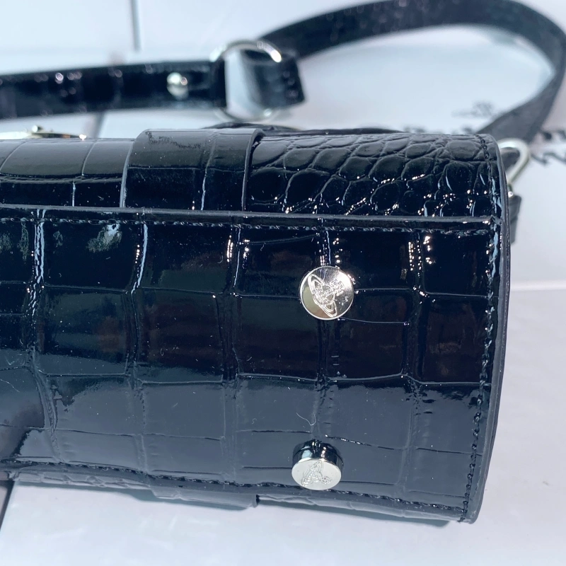 New black crocodile pattern double ring crossbody bag-box