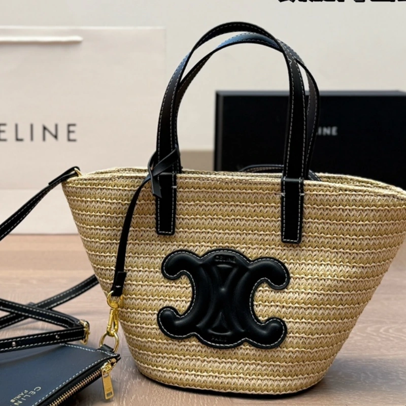 Woven Raffia Arch Basket Bag-no box