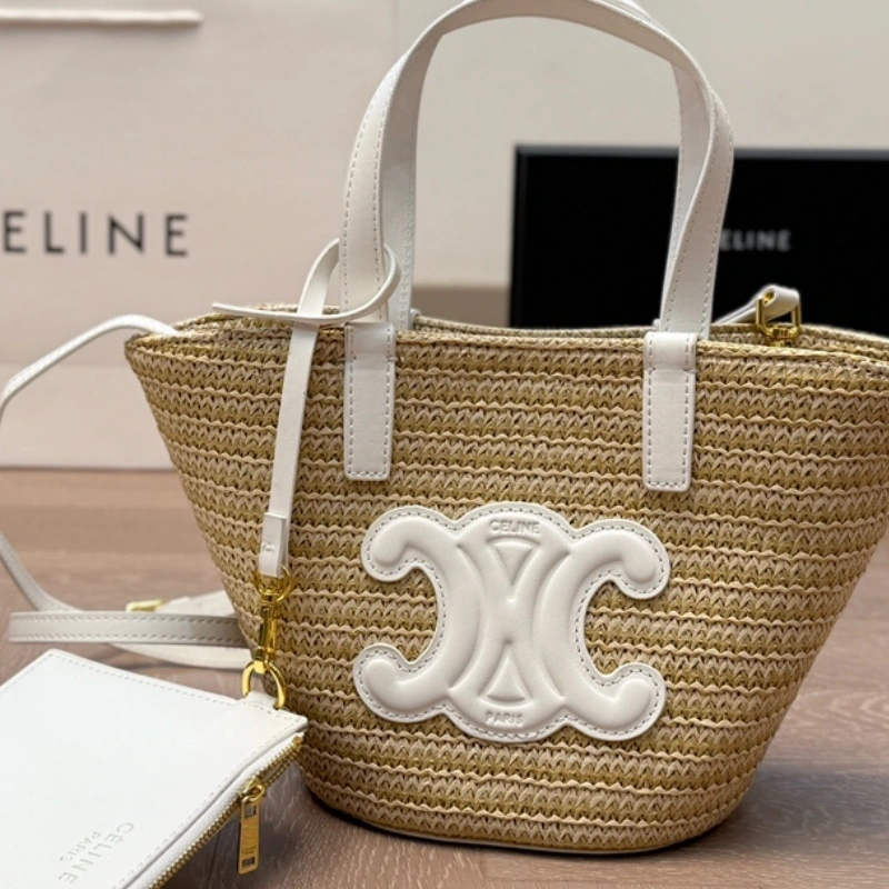 Woven Raffia Arch Basket Bag-no box