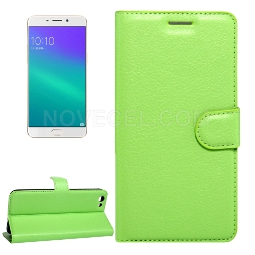 OPPO R9s Litchi Texture Horizontal Flip Leather Case with Magnetic Buckle & Holder & Card Slots & Wallet (Green)