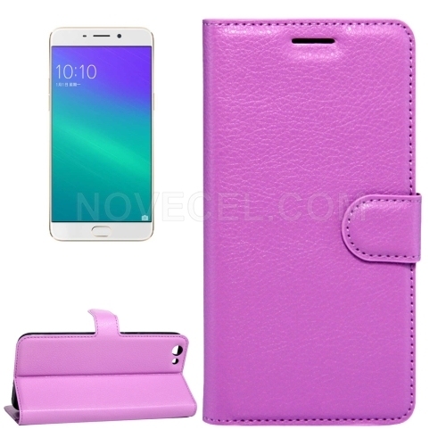 OPPO R9s Litchi Texture Horizontal Flip Leather Case with Magnetic Buckle & Holder & Card Slots & Wallet (Purple)