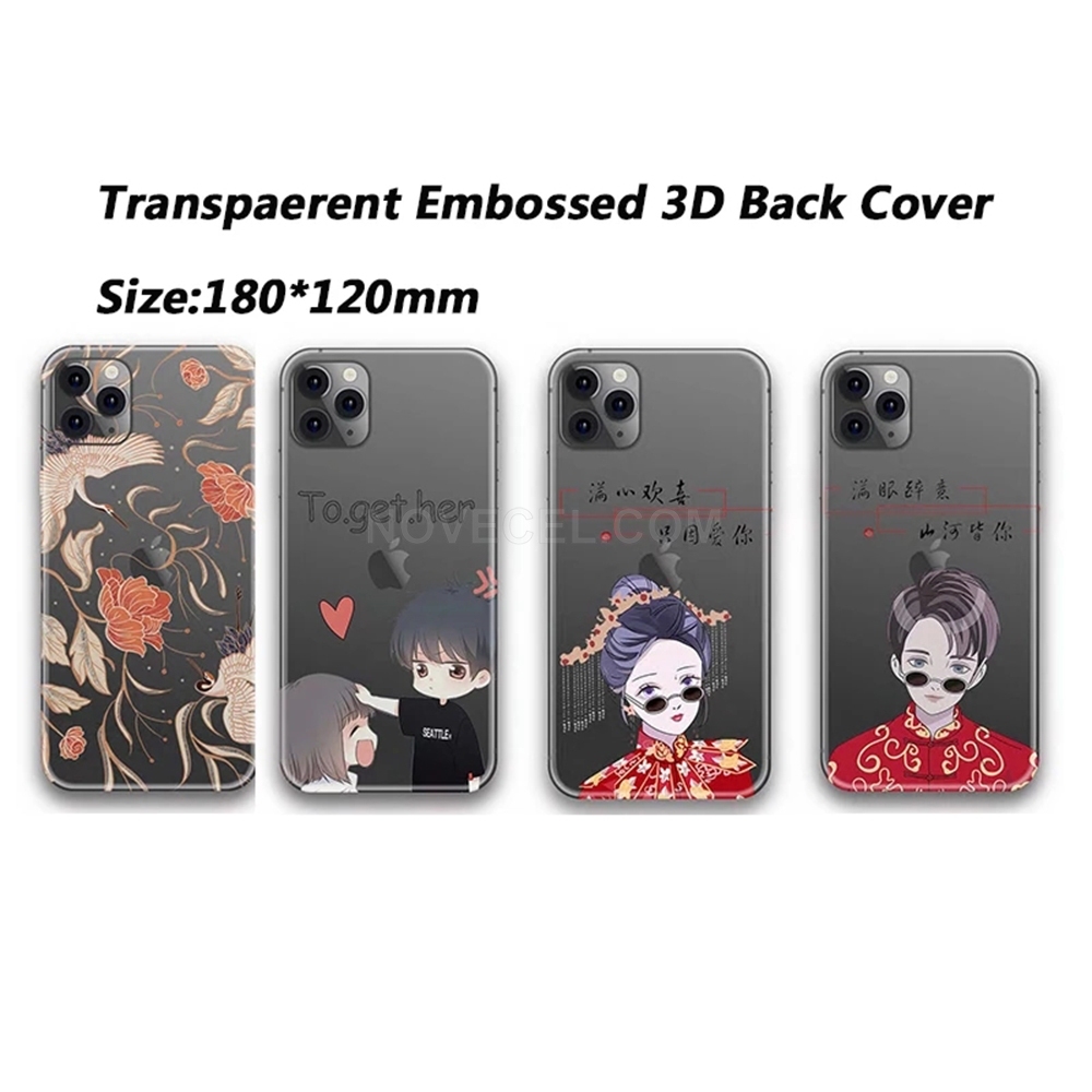 50PCS 3D Embossed Transparent Phone Stickers Skin Film Back Cover