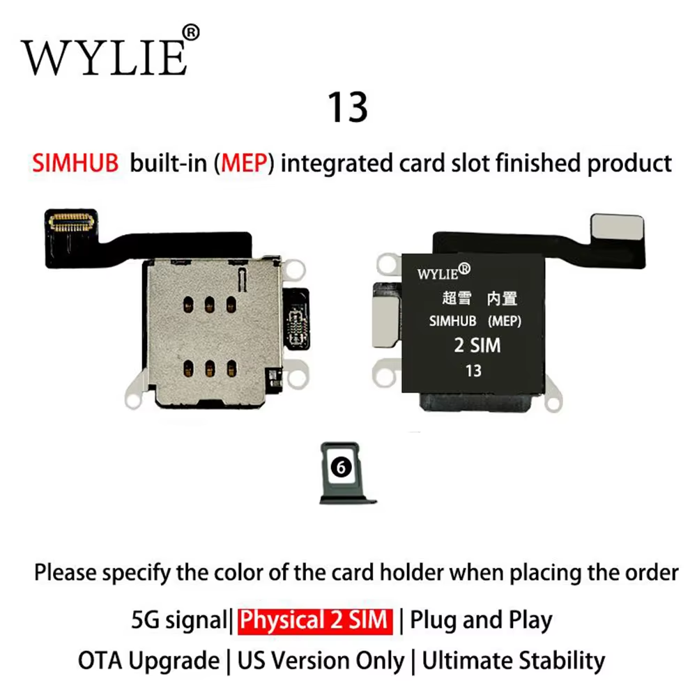 Wylie Built-in MEP Integrated Card Slot Finished Flex Cable for iPhone 13 US Version ESIM to Physical Dual SIM