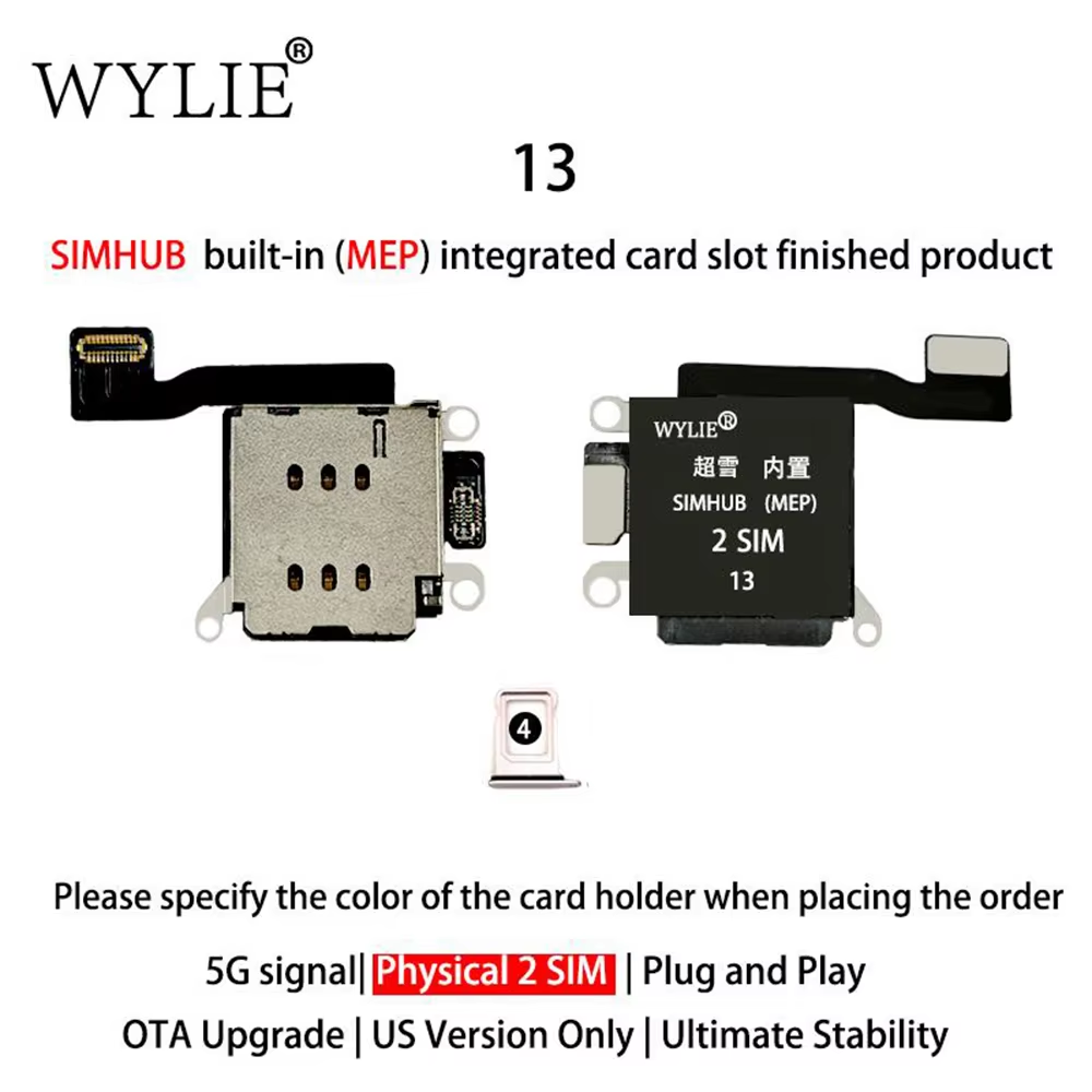 Wylie Built-in MEP Integrated Card Slot Finished Flex Cable for iPhone 13 US Version ESIM to Physical Dual SIM