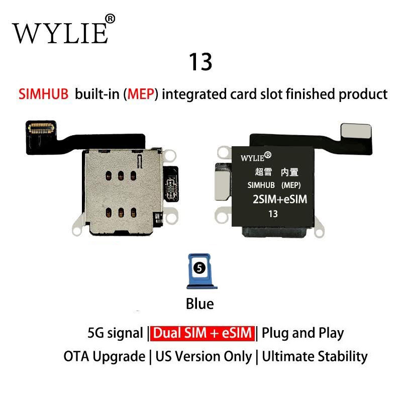 Wylie Built-in MEP Integrated Card Slot Finished Flex Cable for iPhone 13 US Version ESIM to Physical Dual SIM + Esim