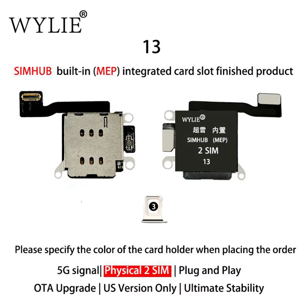 Wylie Built-in MEP Integrated Card Slot Finished Flex Cable for iPhone 13 US Version ESIM to Physical Dual SIM