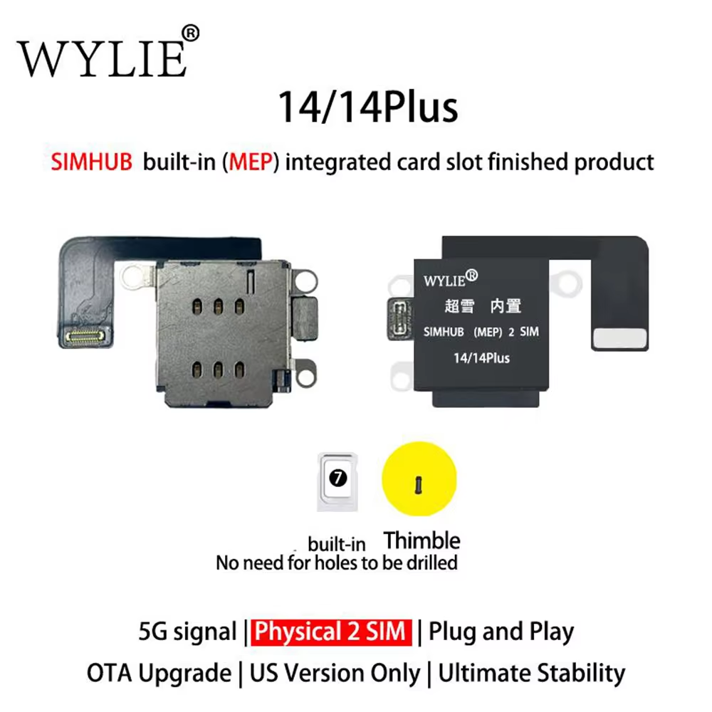 Wylie Built-in MEP Integrated Card Slot Finished Flex Cable for iPhone 14/14plus 15/15plus 16/16plus 17 US Version ESIM to Physical Dual SIM + Esim