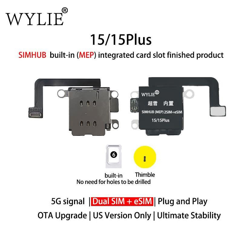 Wylie Built-in MEP Integrated Card Slot Finished Flex Cable for iPhone 14/14plus 15/15plus 16/16plus 17 US Version ESIM to Physical Dual SIM + Esim