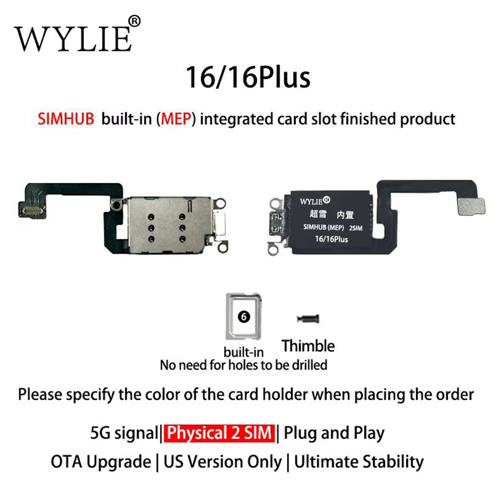 Wylie Built-in MEP Integrated Card Slot Finished Flex Cable for iPhone 14/14plus 15/15plus 16/16plus 17 US Version ESIM to Physical Dual SIM + Esim