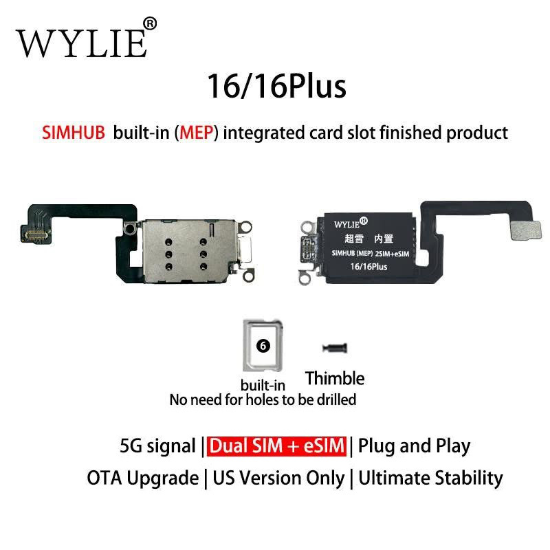 Wylie Built-in MEP Integrated Card Slot Finished Flex Cable for iPhone 14/14plus 15/15plus 16/16plus 17 US Version ESIM to Physical Dual SIM + Esim