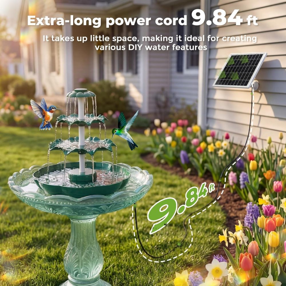AISITIN 6.5W Solar Bird Bath Fountain, 3-Tiered Waterfall with 9 Water Streams, DIY Detachable Solar Pump Lightweight Resin Plastic for Garden Outdoor Bird Feeder Decor