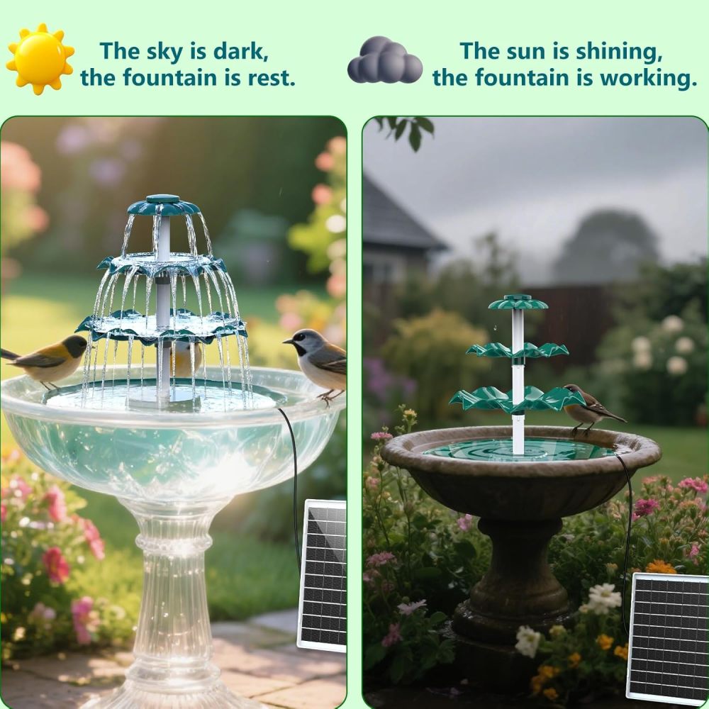 AISITIN 6.5W Solar Bird Bath Fountain, 3-Tiered Waterfall with 9 Water Streams, DIY Detachable Solar Pump Lightweight Resin Plastic for Garden Outdoor Bird Feeder Decor
