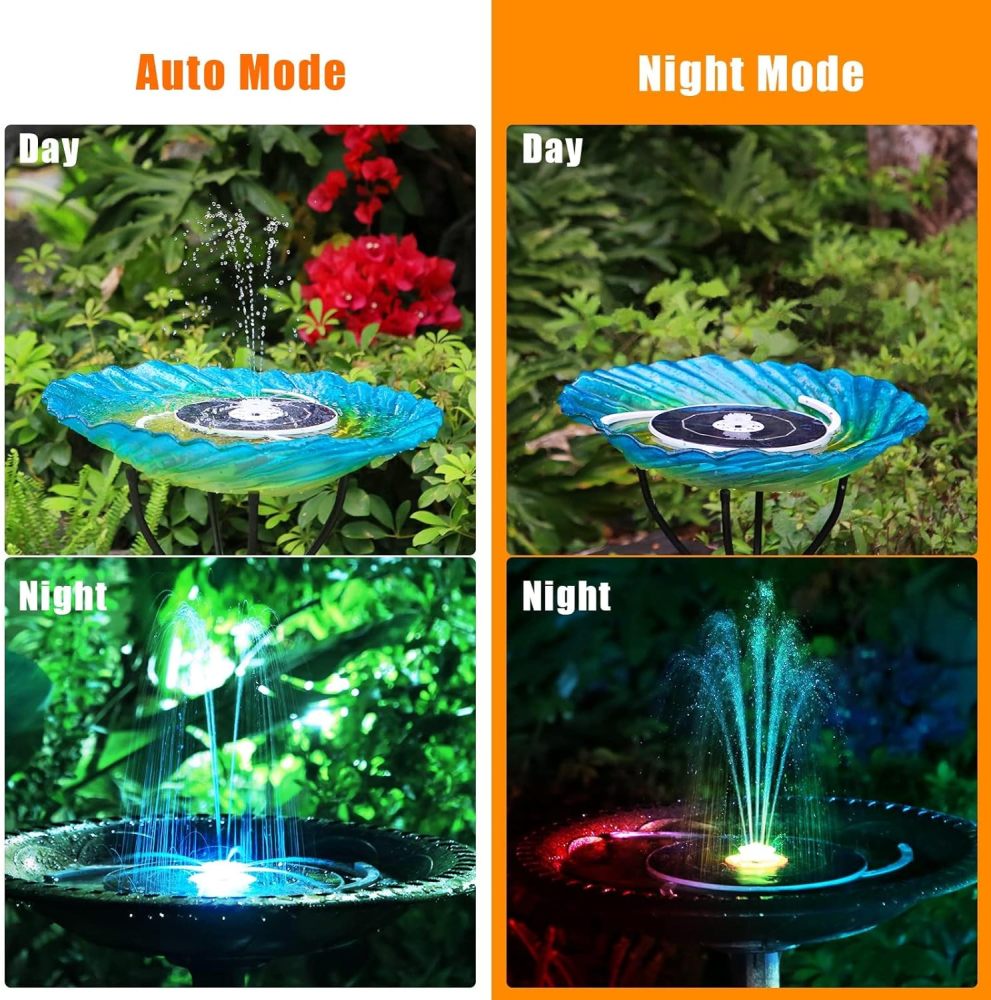 AISITIN 3.5W Solar Fountain Pump, LED Lighting Solar Water Pump Floating Fountain with 6 Nozzles, 1500mAh Battery Backup for Bird Bath, Fish Tank, Pond or Garden Decoration Solar Aerator Pump