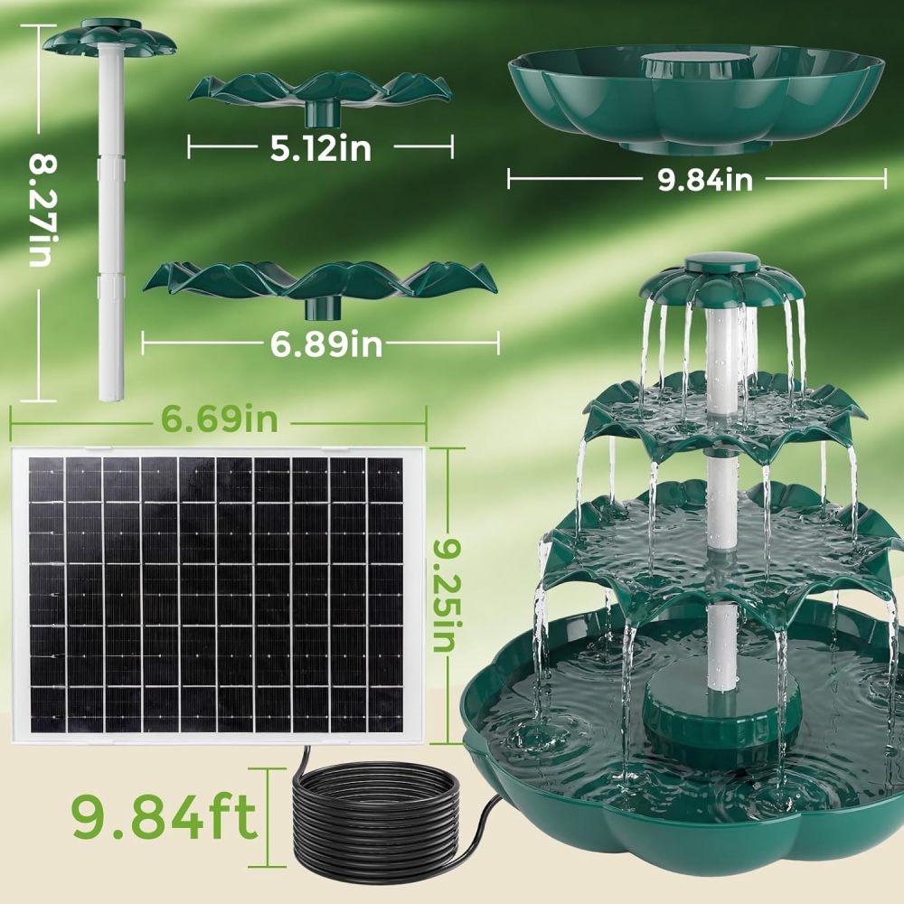 AISITIN 6.5W Solar Bird Bath Fountain, 3-Tiered Waterfall with 9 Water Streams, DIY Detachable Solar Pump Lightweight Resin Plastic for Garden Outdoor Bird Feeder Decor