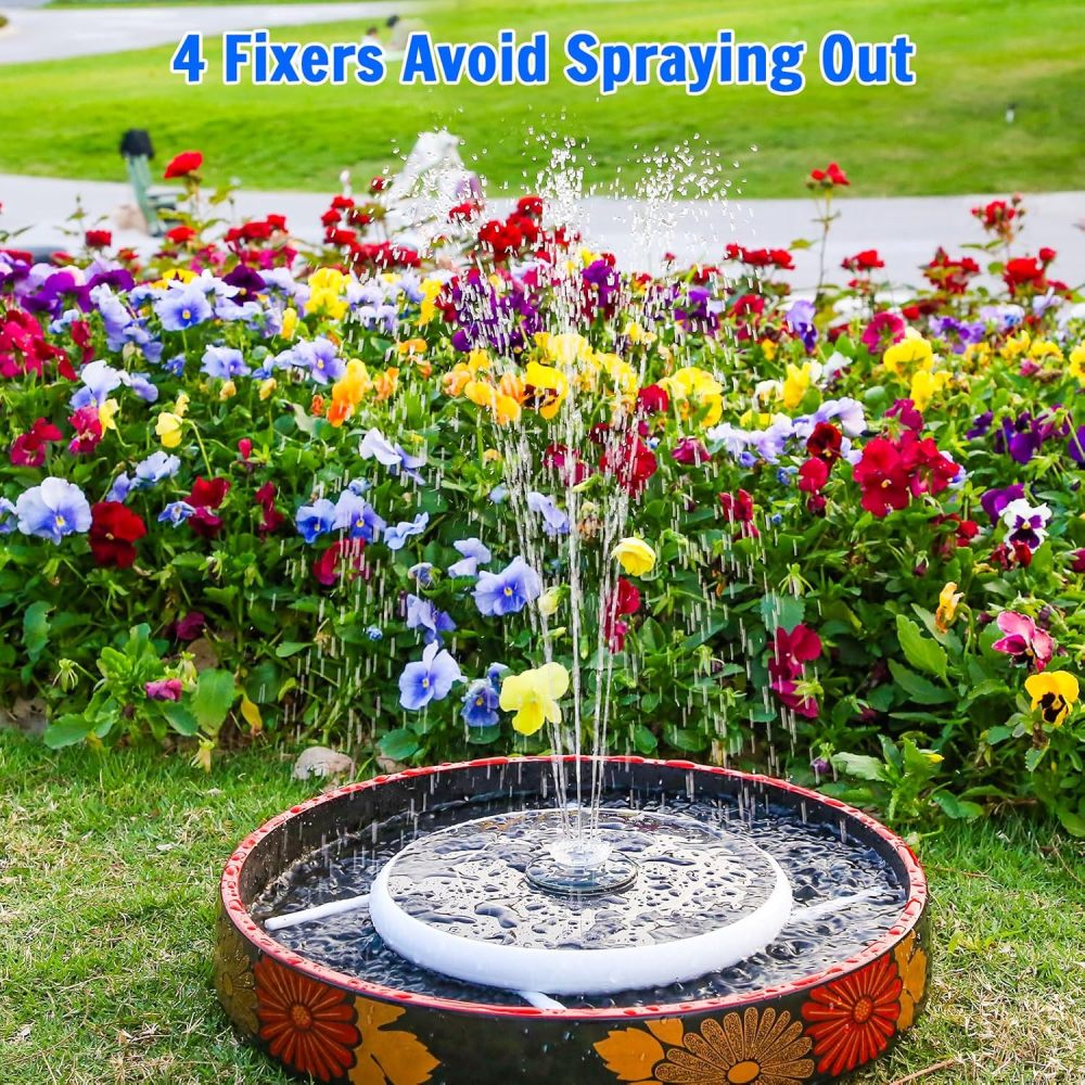 AISITIN 6.5W Solar Bird Bath Fountain with 3000mAh Battery & Color Changing LED Lights & 4 Anti-Drift Fixing Rod & 8 Nozzles, Upgraded Solar Fountain for Bird Bath, Garden, Backyard, Pond, Fish Pond