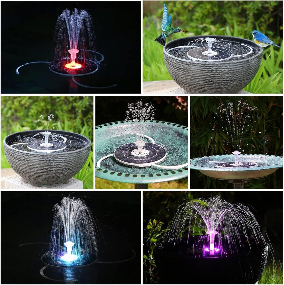 AISITIN 3.5W Solar Fountain Pump, LED Lighting Solar Water Pump Floating Fountain with 6 Nozzles, 1500mAh Battery Backup for Bird Bath, Fish Tank, Pond or Garden Decoration Solar Aerator Pump