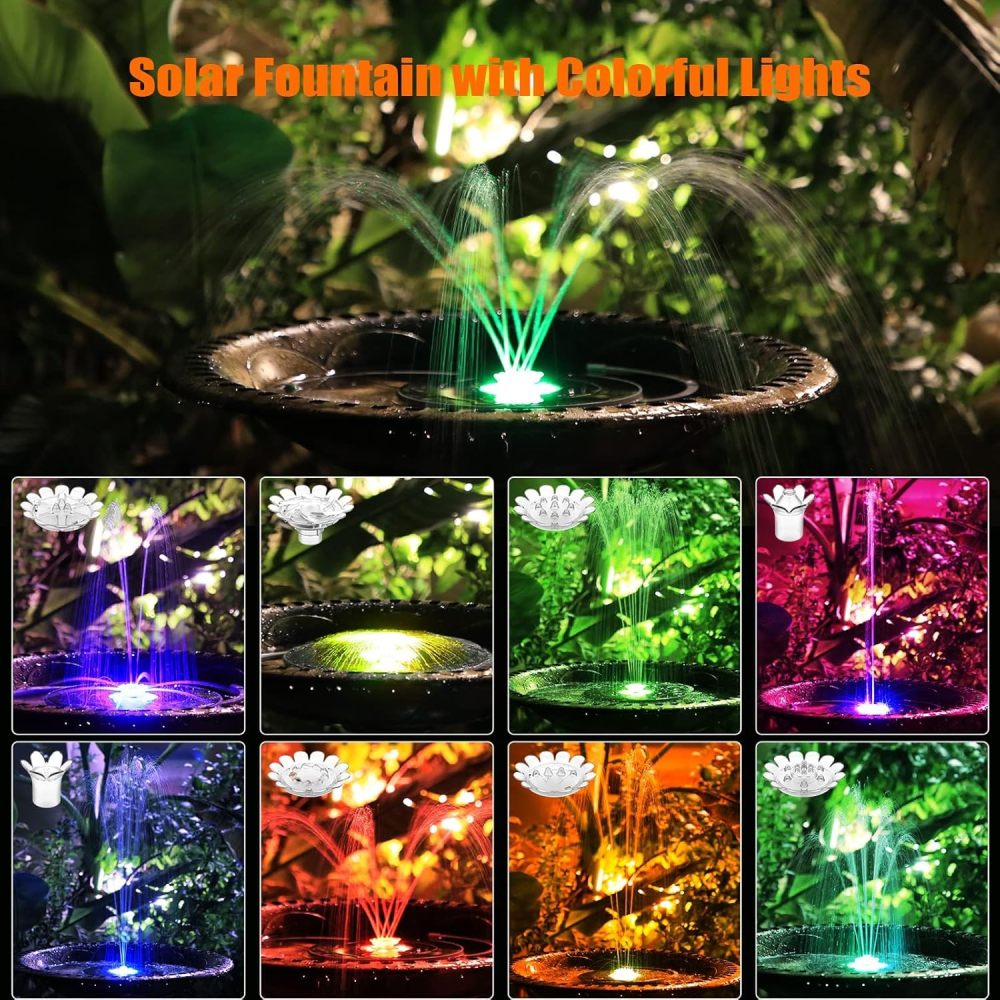 AISITIN 3.5W Solar Fountain Pump, LED Lighting Solar Water Pump Floating Fountain with 6 Nozzles, 1500mAh Battery Backup for Bird Bath, Fish Tank, Pond or Garden Decoration Solar Aerator Pump