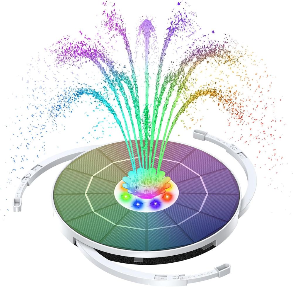 AISITIN 3.5W Solar Fountain with Lights, Built-in 3000mAh Battery & 3 Fixed Brackets & Crystal Ball & 8 Nozzles, Solar Water Fountain for Bird Bath, Backyard, Garden, Fish Pond, Only Work at Night!