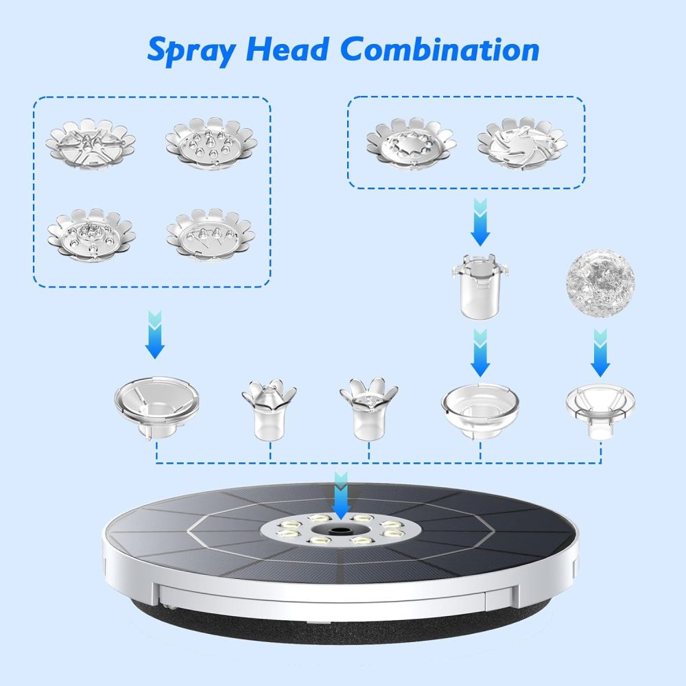 AISITIN 3.5W Solar Fountain with Lights, Built-in 3000mAh Battery & 3 Fixed Brackets & Crystal Ball & 8 Nozzles, Solar Water Fountain for Bird Bath, Backyard, Garden, Fish Pond, Only Work at Night!