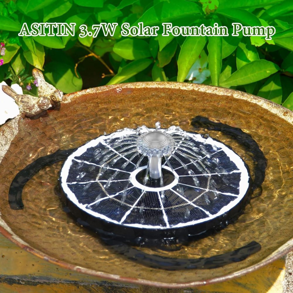 AISITIN 3.7W Solar Bird Bath Fountain Pump, 7.1" Solar Powered Water Fountain Pump for Garden, Ponds, Pool, Fish Tank, Aquarium and Outdoor