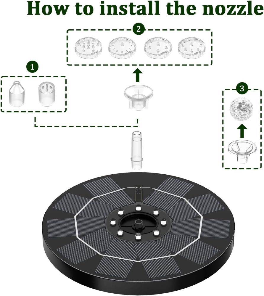 AISITIN 3,5W LED Solar Fountain Pump for Outdoor with 3000mAh Battery,Solar Bird Bath Fountain with Different Spray Effects,with Crystal Ball, Solar Powered Water Pump for Outdoor Garden, Pond