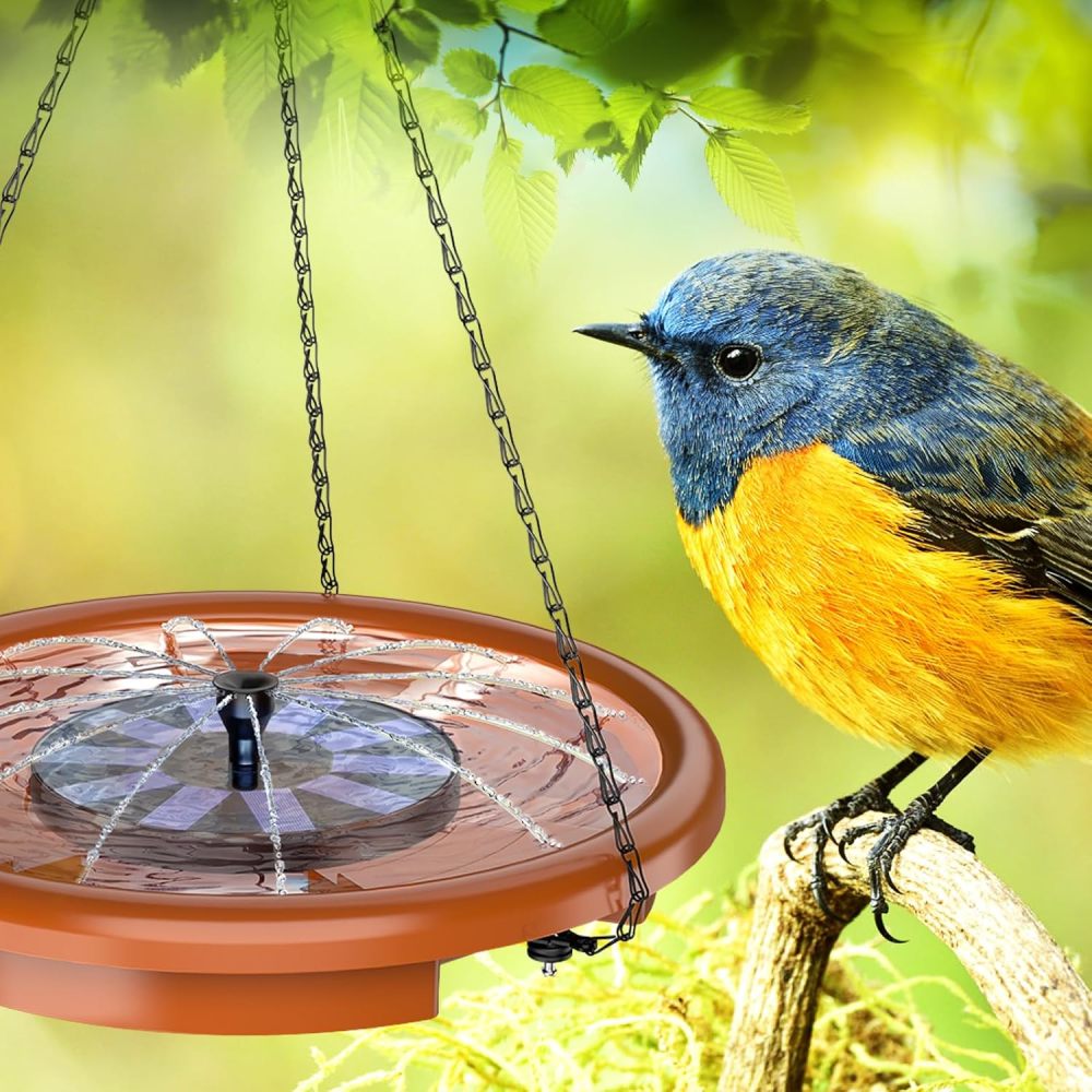 AISITIN Hanging Bird Bath Set with Solar Fountain, Hanging Solar Powered Water Fountain Outdoor 15" Bird Bath Bowl with Three Steps for Bird Bath, Feeder, Drinking, Garden, Patio Lawn and Backyard