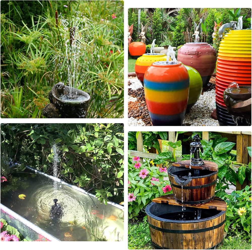 AISITIN DIY Solar Water Pump Kit for Water Feature Outdoor, Solar Powered Water Fountain Pump with 6 Nozzles for Bird Bath, Ponds, Garden, Fish Tank