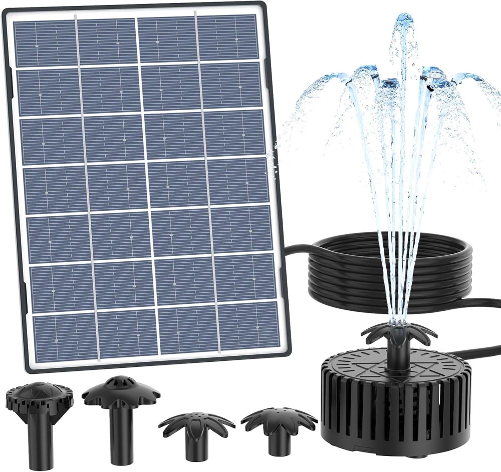 AISITIN 4.5W Solar Water Fountain, Upgraded DIY Solar Water Pump Fountain Kit with Cable Nozzles for Garden, Pond, Pool and Fish Tank