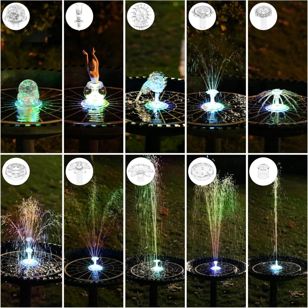 AISITIN 9W Solar Fountain Pump 2026, Solar Water Fountain Kit with 6600mAh Rechargeable Battery & 14 Nozzles & Charging Cable & Remote Control & 11 Colorful LED Lights for Garden Pond Pool Outdoor
