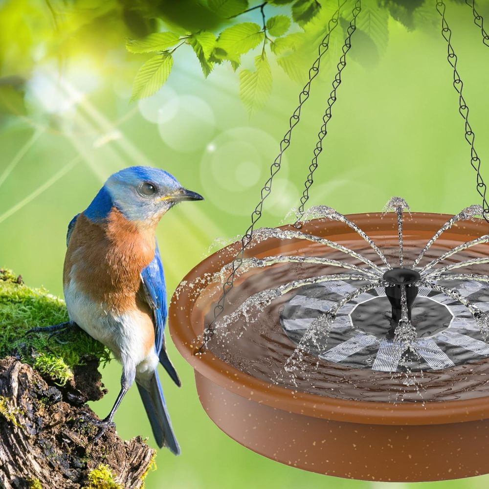 AISITIN 12" Hanging Bird Bath with Solar Fountain Pump, Solar Powered Water Fountain Pump for Bird Bath, Multi-Functional Basin for Feeder and Drinking