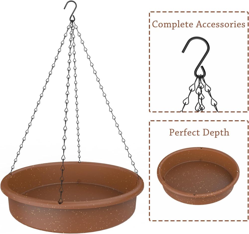 AISITIN 12" Hanging Bird Bath with Solar Fountain Pump, Solar Powered Water Fountain Pump for Bird Bath, Multi-Functional Basin for Feeder and Drinking