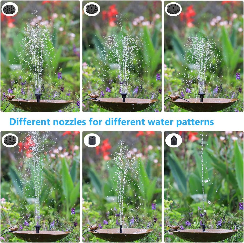 AISITIN 2.5W Solar Fountain Pump, DIY Outdoor Solar Water Fountain with 6 Nozzles and 4ft Water Pipe, Solar Powered Pump for Bird Bath, Ponds, Garden and Fish Tank Garden, Pond