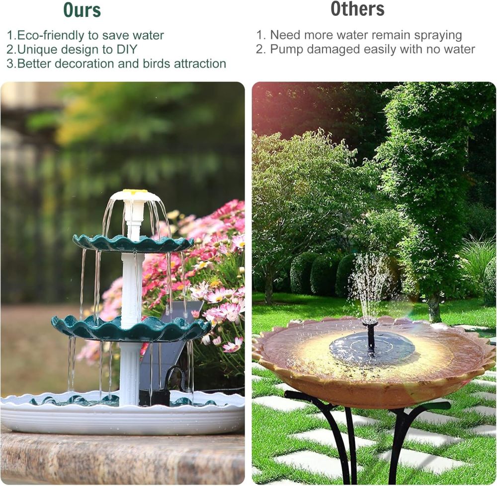 AISITIN 3 Tiered Bird Bath with 3.5W Solar Pump, DIY Solar Fountain Detachable and Suitable for Bird Bath, Garden Decoration, Outdoor Bird Feeder