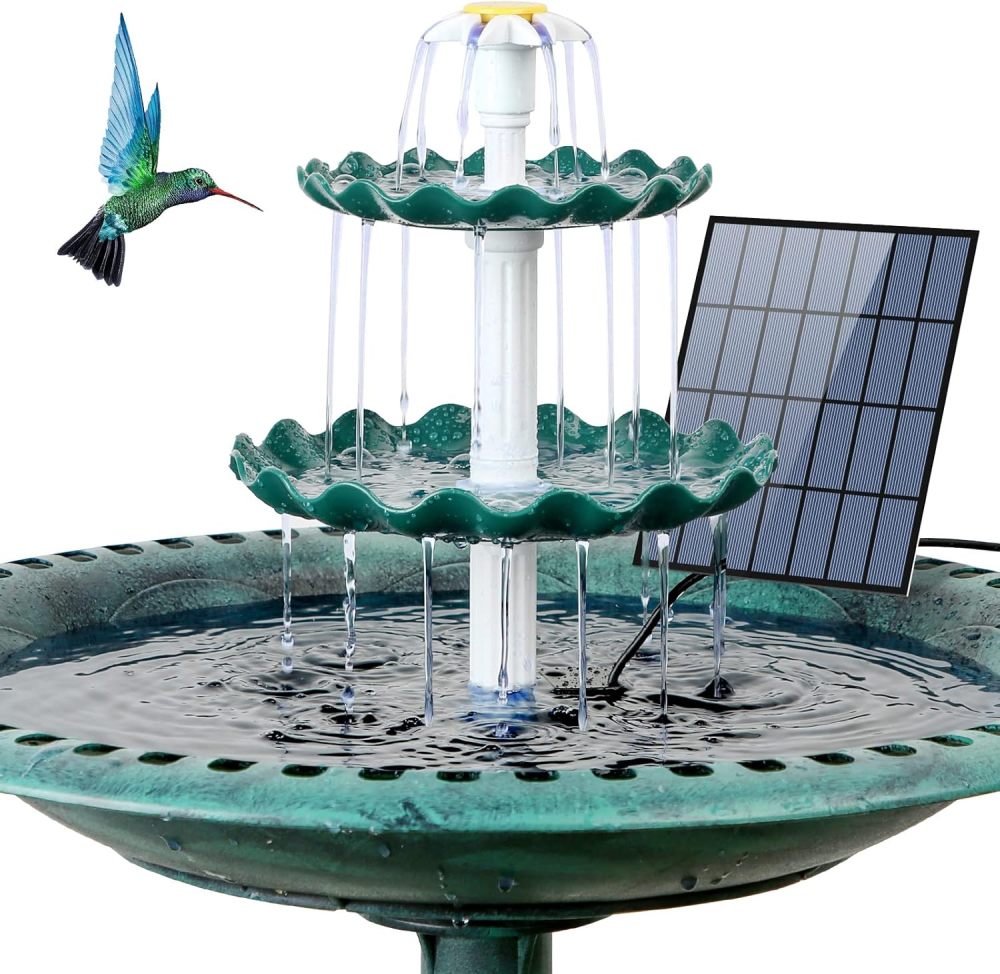 AISITIN 3 Tiered Bird Bath with 3.5W Solar Pump, DIY Solar Fountain Detachable and Suitable for Bird Bath, Garden Decoration, Outdoor Bird Feeder