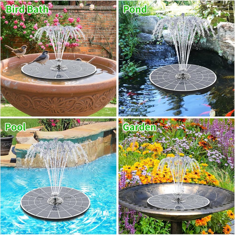 AISITIN 9W Solar Fountain Pump 2026, Solar Water Fountain Kit with 6600mAh Rechargeable Battery & 14 Nozzles & Charging Cable & Remote Control & 11 Colorful LED Lights for Garden Pond Pool Outdoor