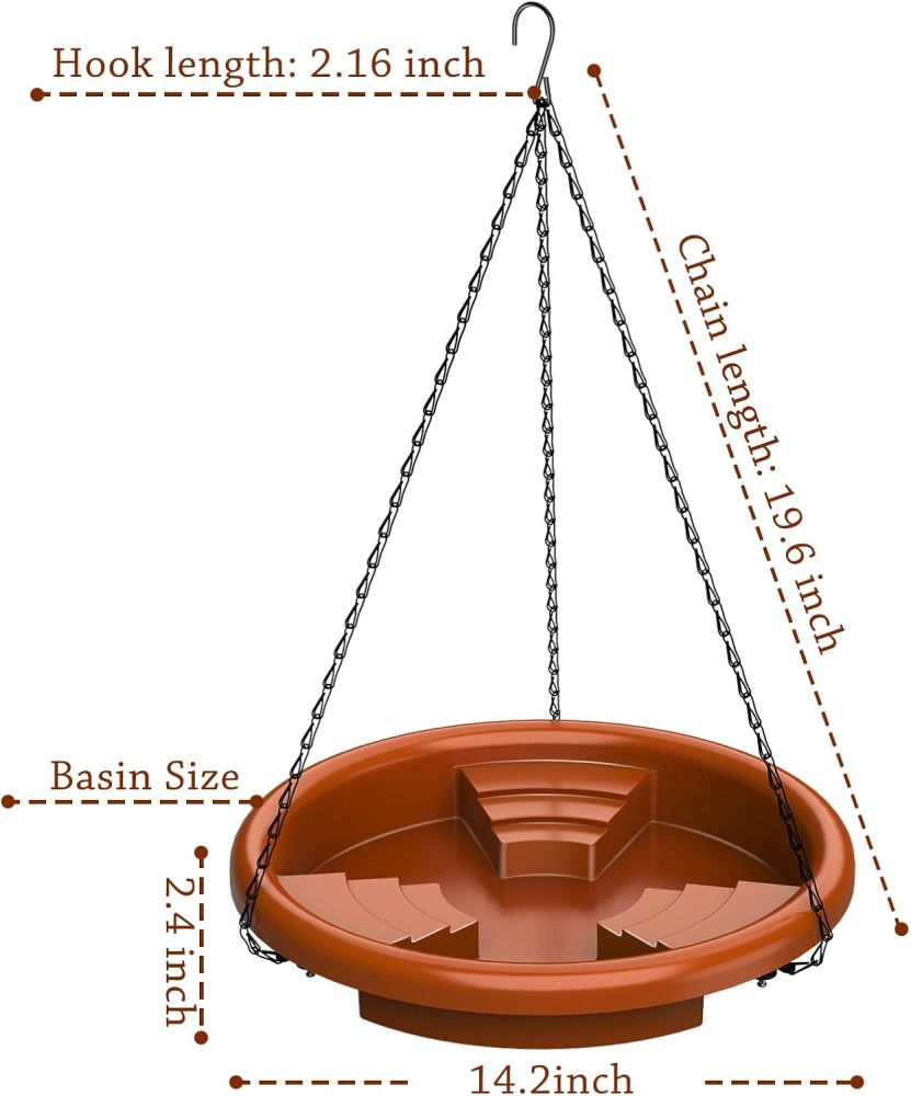 AISITIN Hanging Bird Bath Set with Solar Fountain, Hanging Solar Powered Water Fountain Outdoor 15" Bird Bath Bowl with Three Steps for Bird Bath, Feeder, Drinking, Garden, Patio Lawn and Backyard