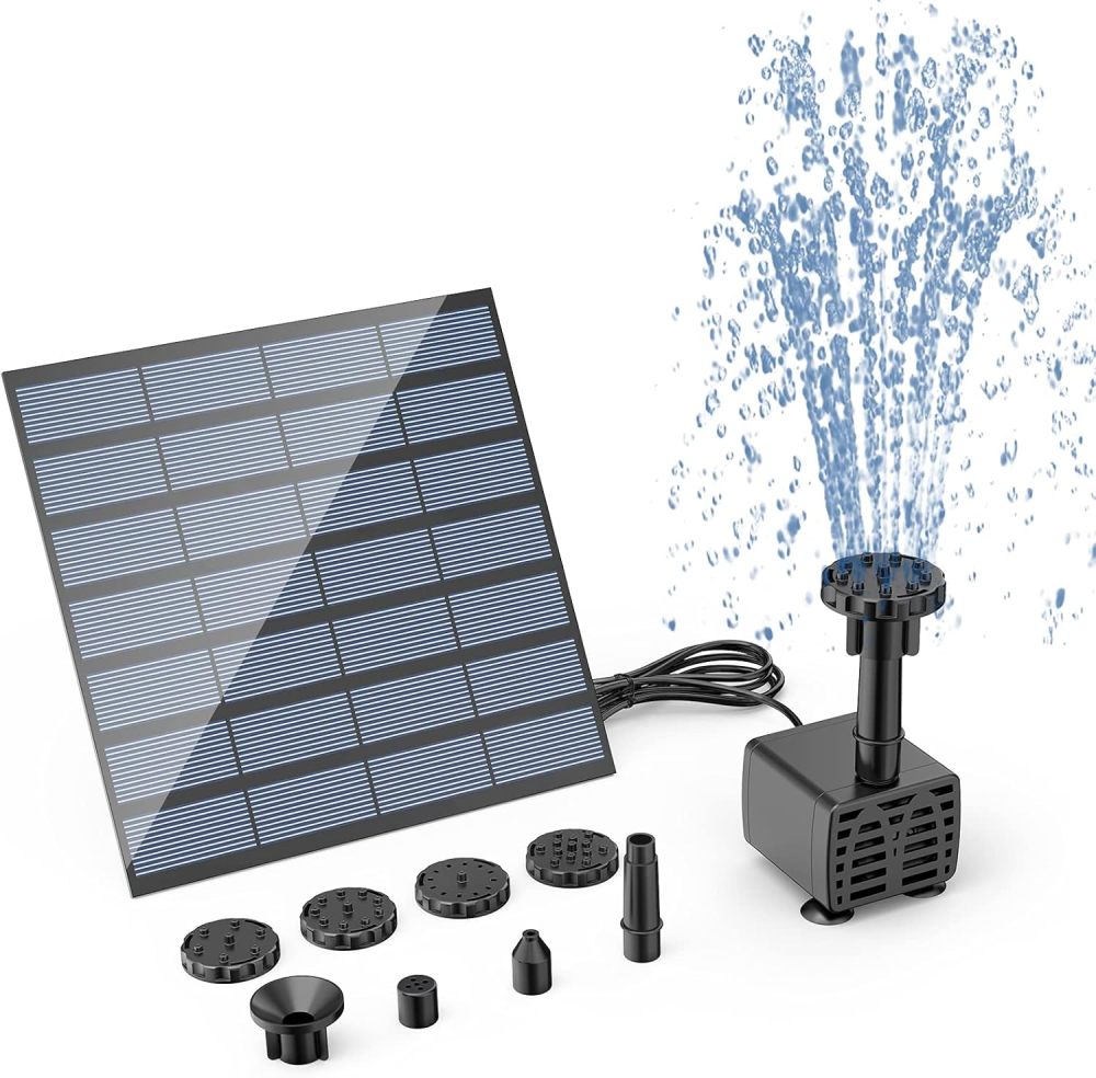 AISITIN DIY Solar Water Pump Kit for Water Feature Outdoor, Solar Powered Water Fountain Pump with 6 Nozzles for Bird Bath, Ponds, Garden, Fish Tank