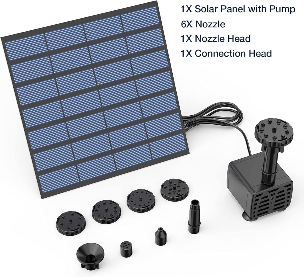 AISITIN DIY Solar Water Pump Kit for Water Feature Outdoor, Solar Powered Water Fountain Pump with 6 Nozzles for Bird Bath, Ponds, Garden, Fish Tank
