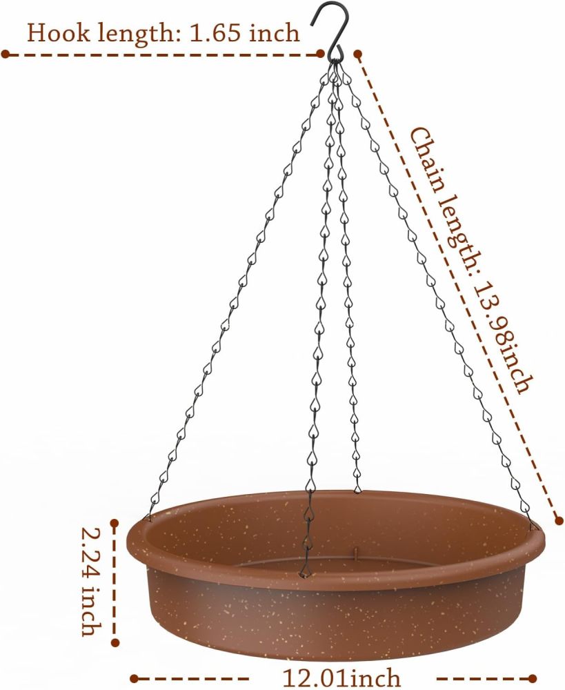 AISITIN 12" Hanging Bird Bath with Solar Fountain Pump, Solar Powered Water Fountain Pump for Bird Bath, Multi-Functional Basin for Feeder and Drinking