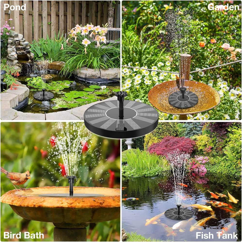 AISITIN Solar Bird Bath Fountain with 6 Nozzles, Solar Powered Floating Water Fountain Pump for Bird Bath, Pond, Pool, Garden, Fish Tank and Outdoor