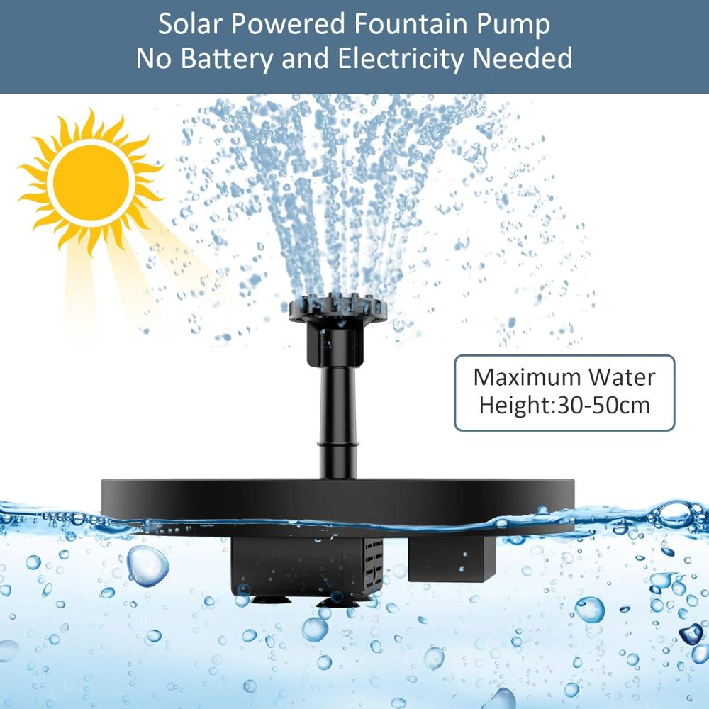AISITIN Solar Bird Bath Fountain with 6 Nozzles, Solar Powered Floating Water Fountain Pump for Bird Bath, Pond, Pool, Garden, Fish Tank and Outdoor