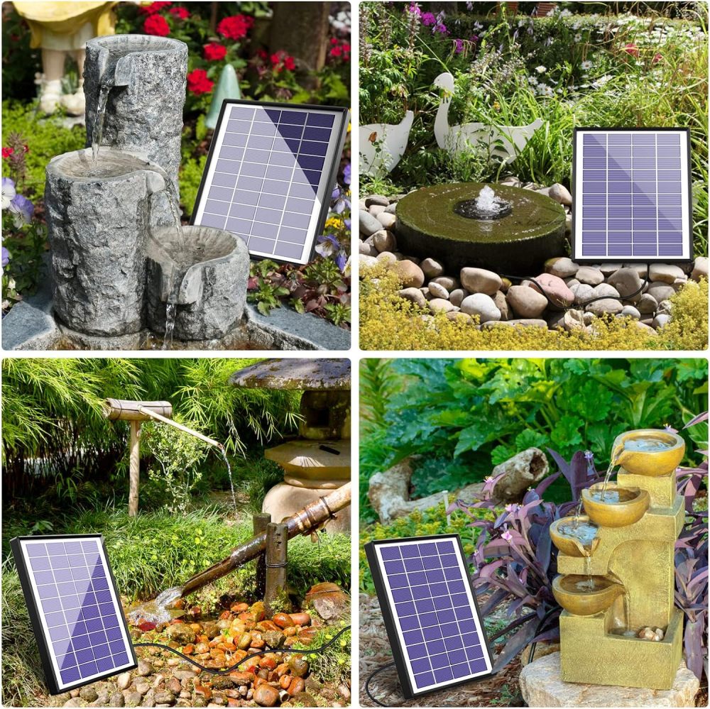 AISITIN Solar Fountain Pump 6.5W Panel with Battery Backup Solar Water Pump Floating Fountain, 6 Nozzles, for Bird Bath