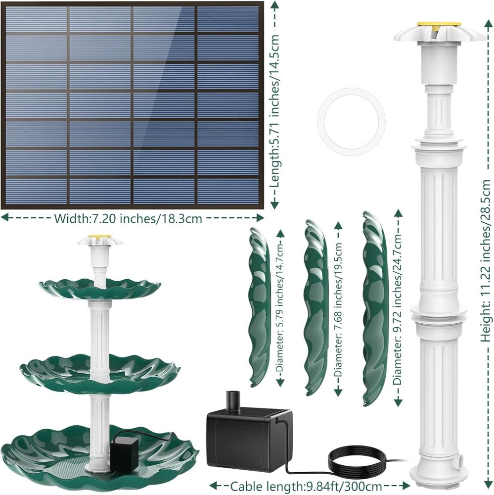 AISITIN 3 Tiered Bird Bath with 3.5W Solar Pump, DIY Solar Fountain Detachable and Suitable for Bird Bath, Garden Decoration, Outdoor Bird Feeder