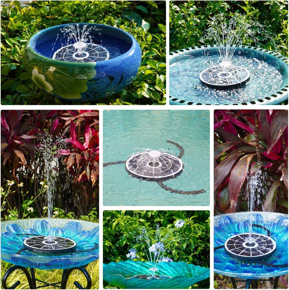 AISITIN 3.7W Solar Bird Bath Fountain Upgraded 6.3" Solar Glass Panel, Solar Powered Fountain Pump with Integrated Bracket & Storage for Bird Bath, Pond, Garden, Aquarium and Outdoor