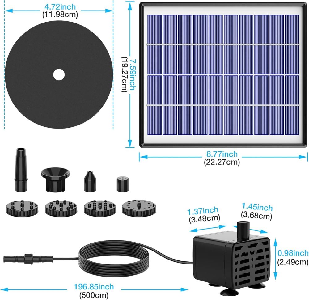 AISITIN Solar Fountain Pump 6.5W Panel with Battery Backup Solar Water Pump Floating Fountain, 6 Nozzles, for Bird Bath