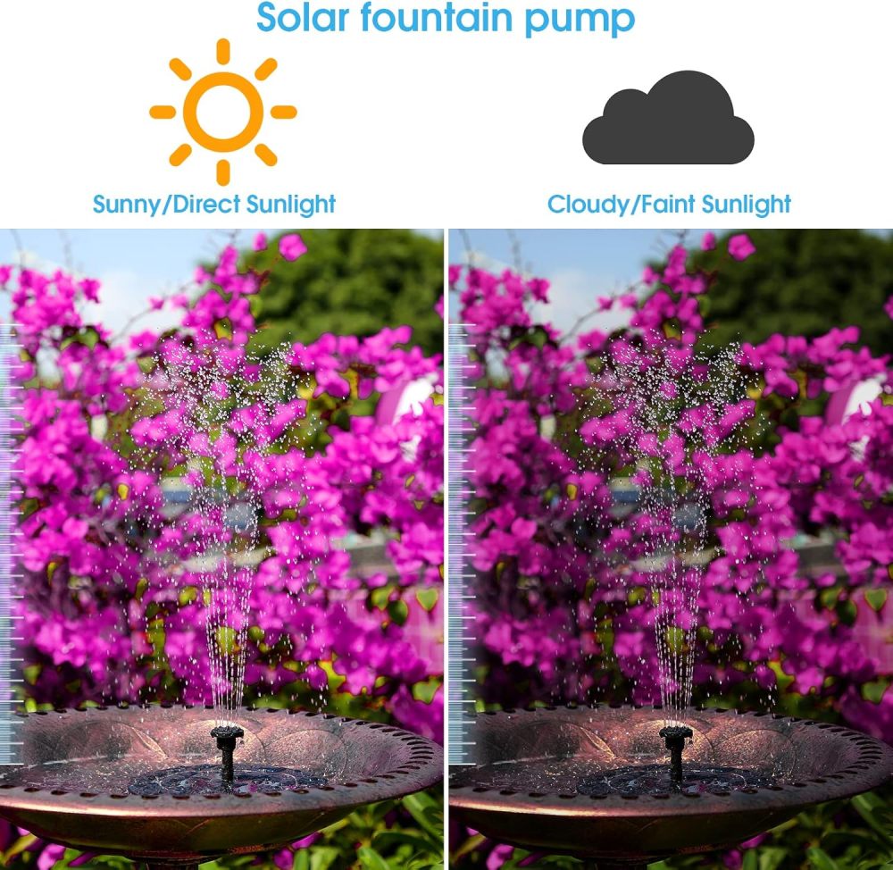 AISITIN 3.5W Solar Fountain Pump Built-in 1500mAh Battery, Bird Bath Fountain with 6 Nozzles, Solar Floating Water Pump for Bird Bath, Fish Tank, Pond, Pool, Garden and Outdoor