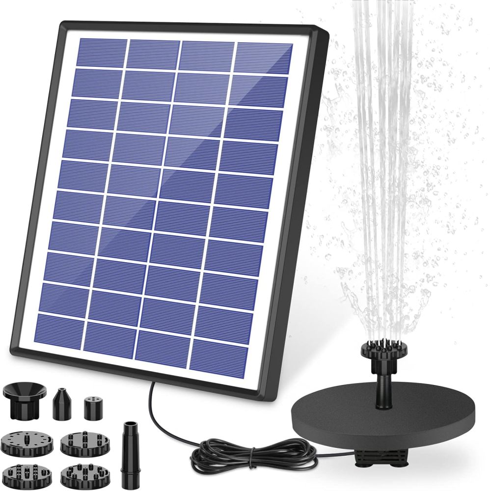 AISITIN Solar Fountain Pump 6.5W Panel with Battery Backup Solar Water Pump Floating Fountain, 6 Nozzles, for Bird Bath