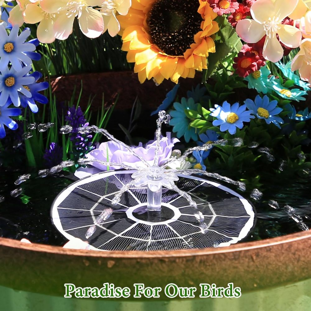 AISITIN 3.7W Solar Bird Bath Fountain Pump, 7.1" Solar Powered Water Fountain Pump for Garden, Ponds, Pool, Fish Tank, Aquarium and Outdoor