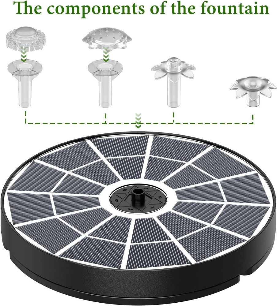 AISITIN 3.7W Solar Bird Bath Fountain Pump, 7.1" Solar Powered Water Fountain Pump for Garden, Ponds, Pool, Fish Tank, Aquarium and Outdoor