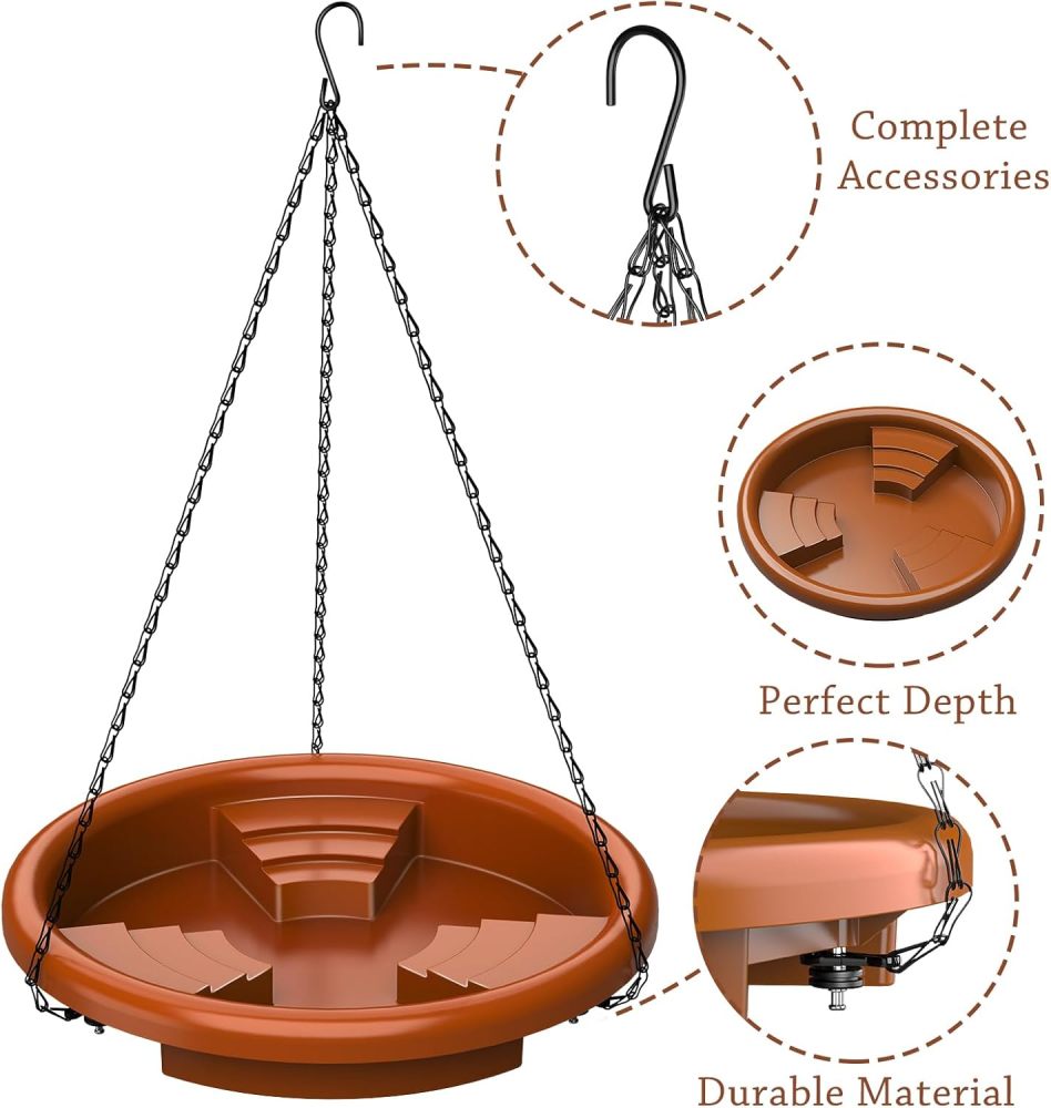AISITIN Hanging Bird Bath Set with Solar Fountain, Hanging Solar Powered Water Fountain Outdoor 15" Bird Bath Bowl with Three Steps for Bird Bath, Feeder, Drinking, Garden, Patio Lawn and Backyard